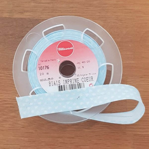 Biais Fantaisie coeur tout textile  1 M&egrave;tre col 01