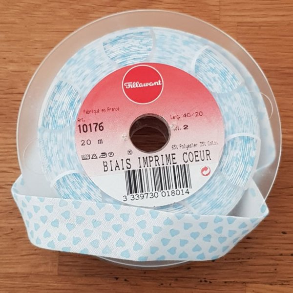 Biais Fantaisie coeur tout textile  1 M&egrave;tre col 02