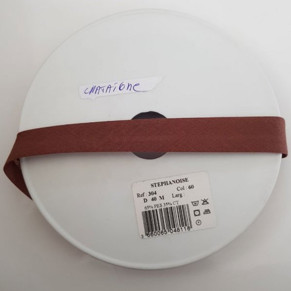 Biais uni tout textile  1 M&egrave;tre col 60 Ch&acirc;taigne