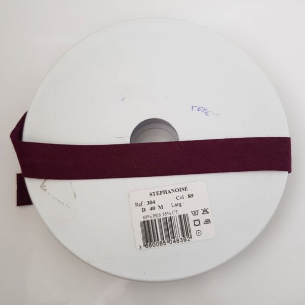 Biais uni tout textile  1 M&egrave;tre col 89 Mauve Fonc&eacute;