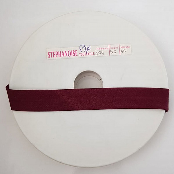 Biais uni tout textile  1 M&egrave;tre col 98 Bordeaux