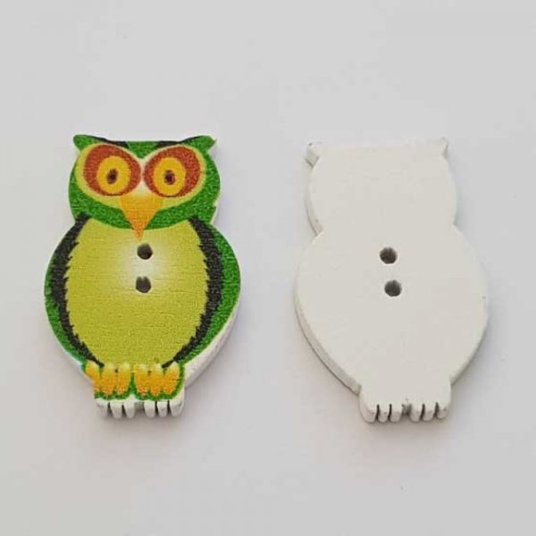 Bouton bois Chouette Vert N&deg;01