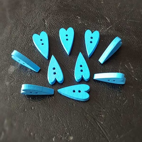 Bouton bois coeur bleu N&deg;02-01