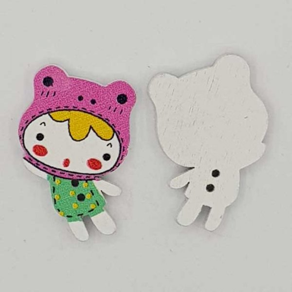 Bouton bois fille rose N&deg;01-01