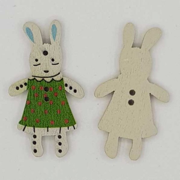 Bouton bois lapin vert N&deg;01-03