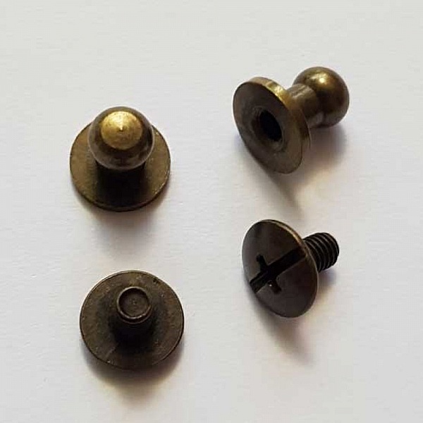 Bouton de col &agrave; visser 8 mm Vieux Laiton en Zamak Plaqu&eacute; Argent a vis