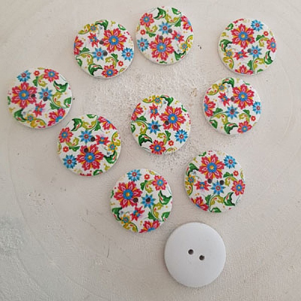 Bouton en bois fleurs 30 mm N&deg;01 x 10 pi&egrave;ces