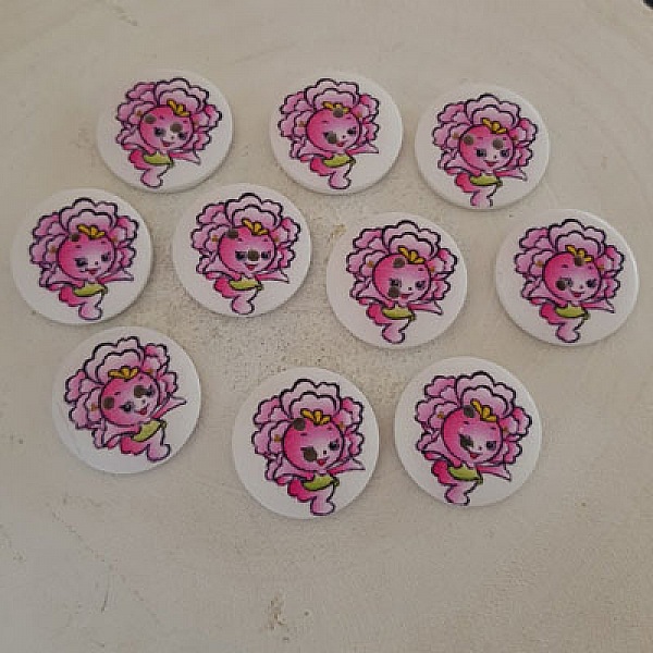 Bouton en bois fleurs 30 mm N&deg;02 x 10 pi&egrave;ces