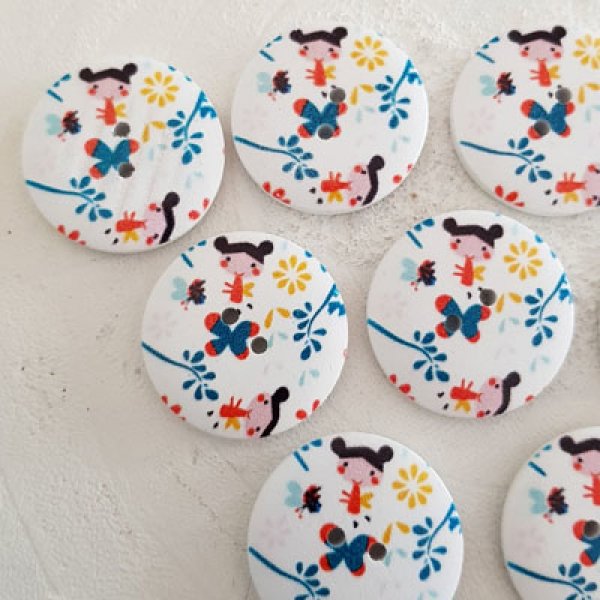 Bouton en bois fleurs 30 mm N&deg;04 x 10 pi&egrave;ces