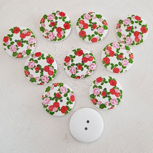 Bouton en bois fleurs 30 mm N&deg;06 x 10 pi&egrave;ces