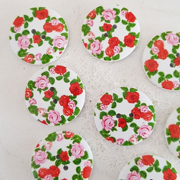 Bouton en bois fleurs 30 mm N&deg;06 x 10 pi&egrave;ces