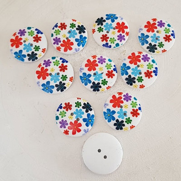 Bouton en bois fleurs 30 mm N&deg;08 x 10 pi&egrave;ces