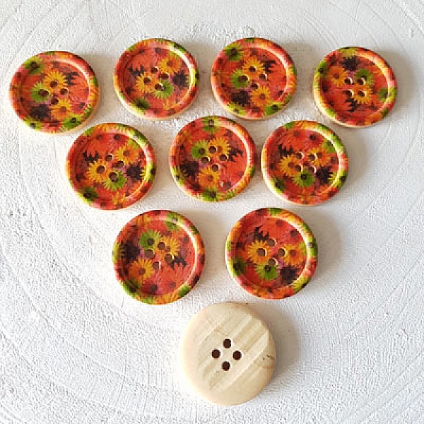Bouton en bois fleurs 30 mm N&deg;09 x 10 pi&egrave;ces