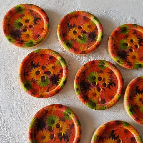 Bouton en bois fleurs 30 mm N&deg;09 x 10 pi&egrave;ces