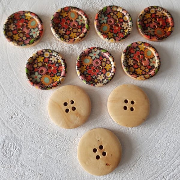 Bouton en bois fleurs 30 mm N&deg;12 x 10 pi&egrave;ces