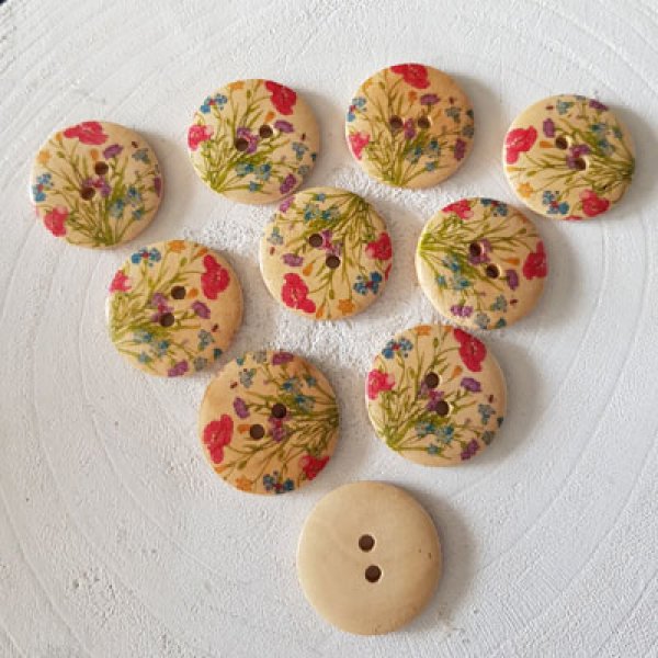Bouton en bois fleurs 30 mm N&deg;13 x 10 pi&egrave;ces