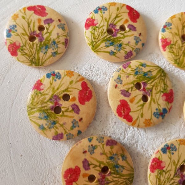 Bouton en bois fleurs 30 mm N&deg;13 x 10 pi&egrave;ces