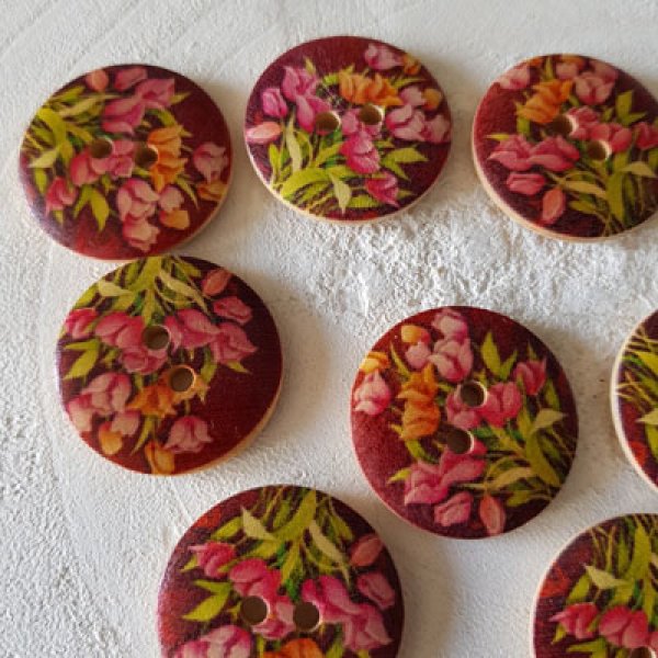 Bouton en bois fleurs 30 mm N&deg;14 x 10 pi&egrave;ces