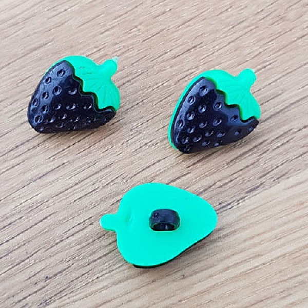 Boutons fantaisie, enfants, b&eacute;b&eacute;s Motif fraise N&deg;02 vert et noir