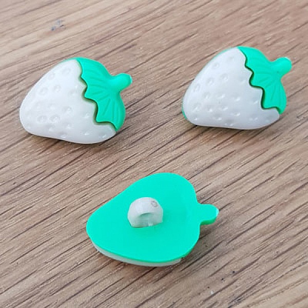Boutons fantaisie, enfants, b&eacute;b&eacute;s Motif fraise N&deg;06 vert et Beige