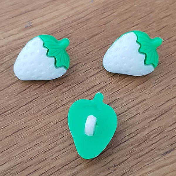Boutons fantaisie, enfants, b&eacute;b&eacute;s Motif fraise N&deg;07 vert et blanc