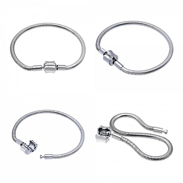 Bracelet Acier Inoxydable N&deg;06 Argent Fermoir Clip 23 cm