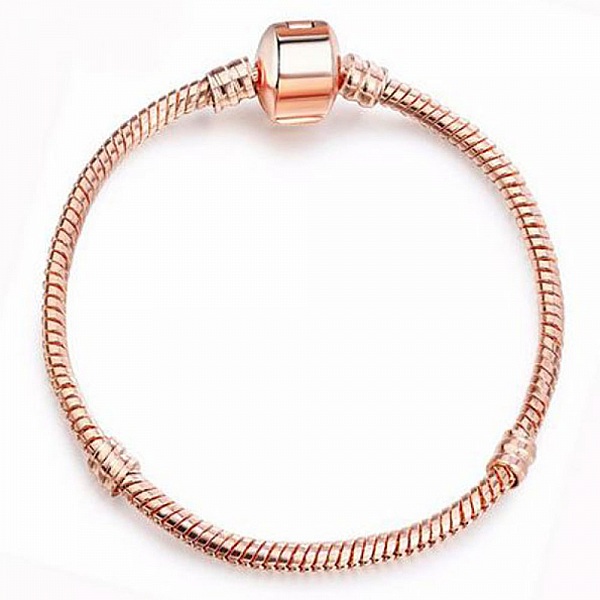 Bracelet Clip Europ&eacute;en 19cm fermoir Lisse Dor&eacute; Ros&eacute;