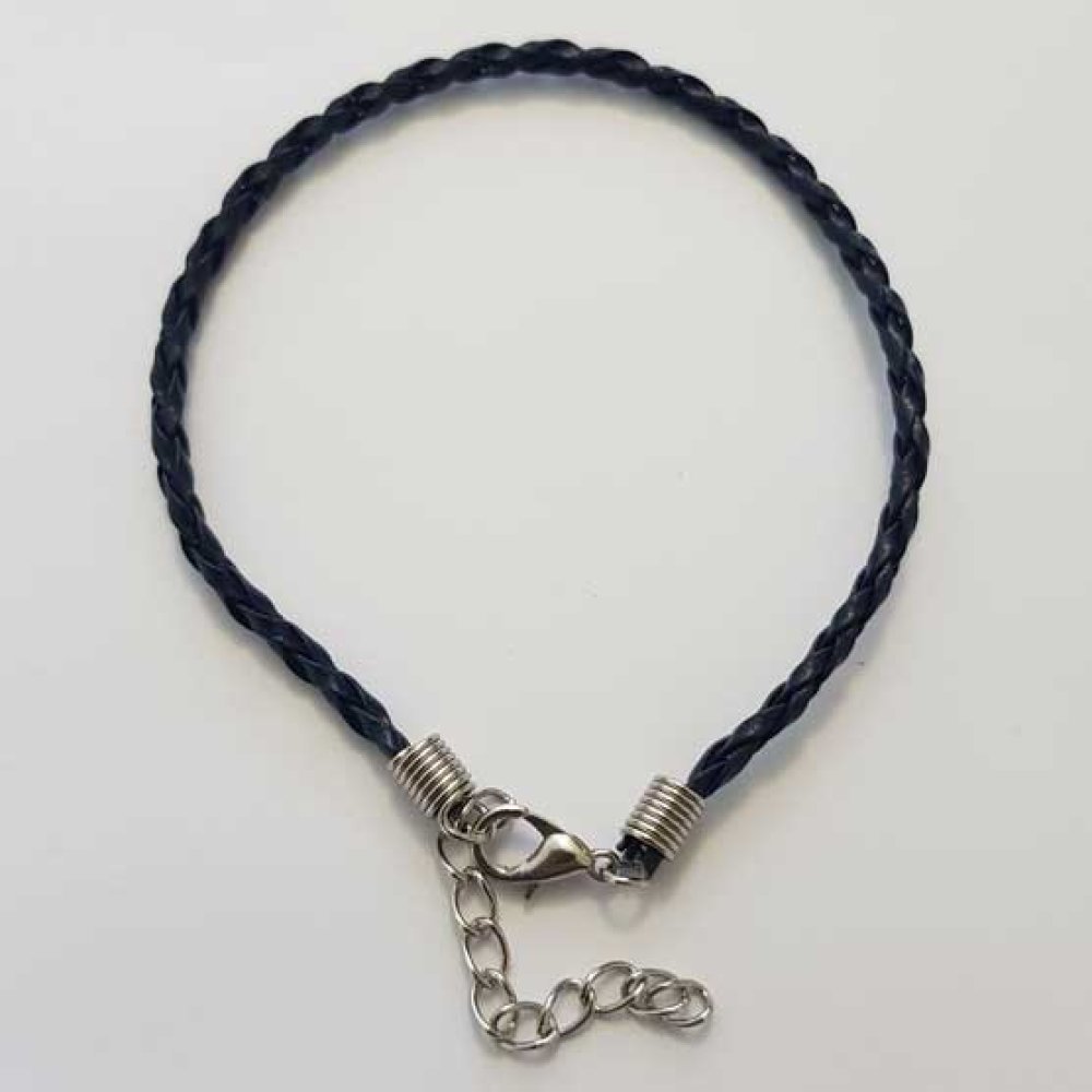 Bracelet Tressé Effet Cuir Noir 20 cm
