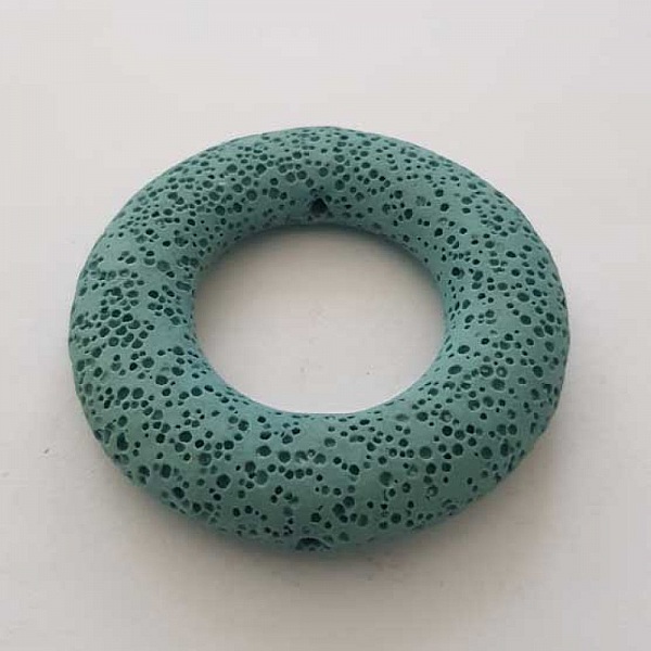 Breloque Divers N&deg;086-08 Pendentif Rond Pierre De Lave Bleu Turquoise