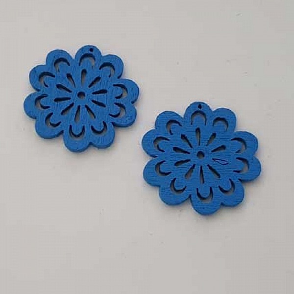 Breloque Fleur Bois N&deg;01 Bleu