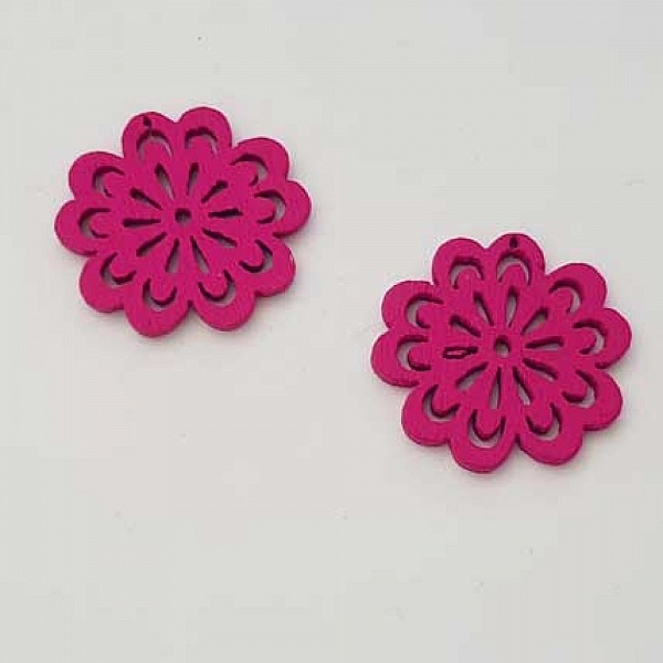 Breloque Fleur Bois N&deg;01 Fushia