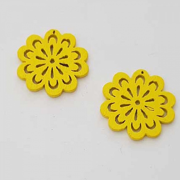 Breloque Fleur Bois N&deg;01 Jaune