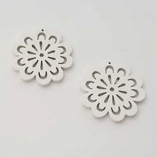 Breloque Fleur Bois N&deg;01 Blanc