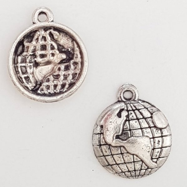 Breloque M&eacute;daille Mappemonde 17 mm Argent-11