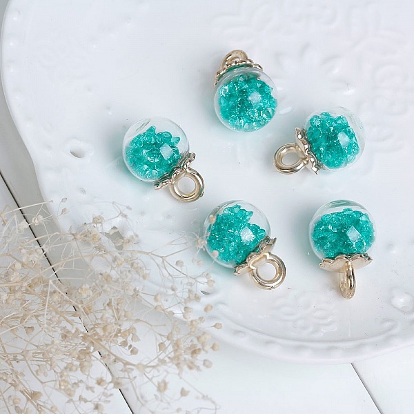 Breloque en Verre Bouteille Globe Transparent Dor&eacute; &agrave; Strass N&deg;02