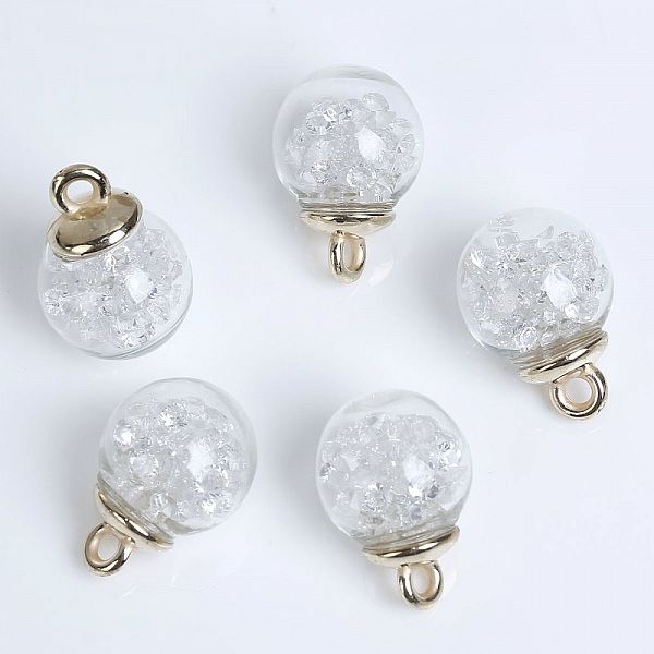 Breloque en Verre Bouteille Globe Transparent Dor&eacute; &agrave; Strass Transparent