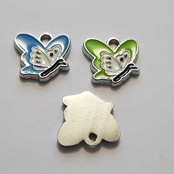 Breloque papillon N&deg;31 Bleu et Vert 13 x 13 mm