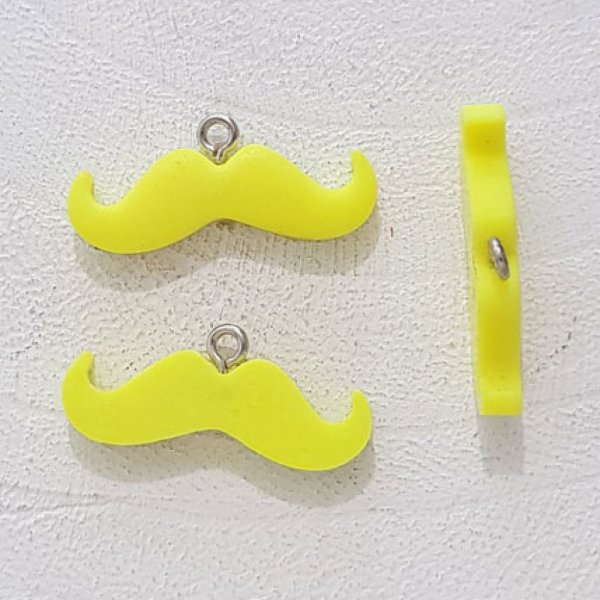 Breloque pendentif Moustache N&deg;10 Jaune fluo