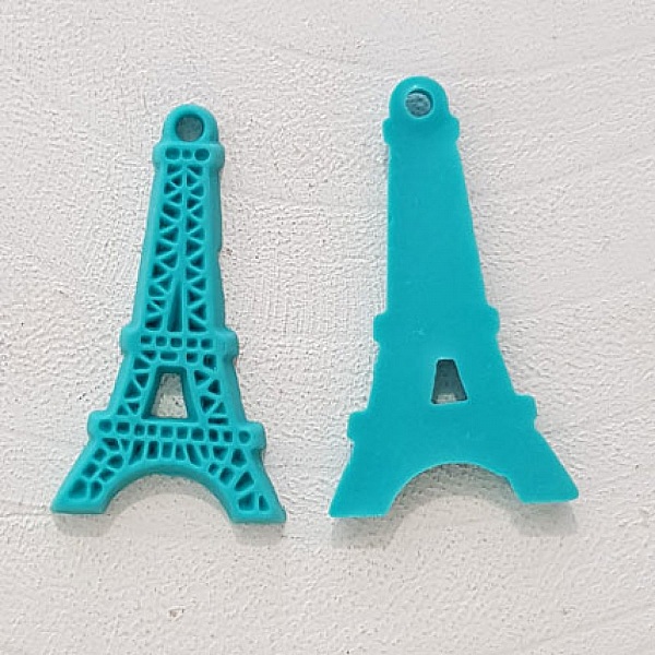 Breloque pendentif Tour Eiffel r&eacute;sine Turquoise