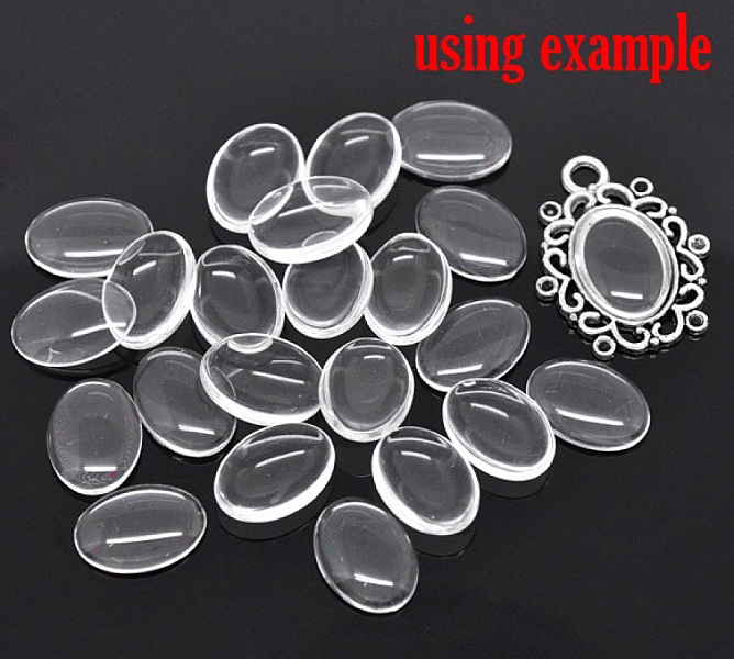 Cabochon Ovale 13 x 18 mm x 2 pi&egrave;ces en verre loupe transparent N&deg;17