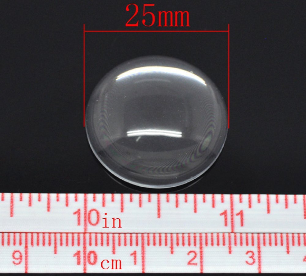 Cabochon Rond 25 mm en verre loupe transparent N°11 épais