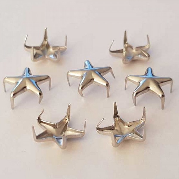 Clous rivet &agrave; griffes Etoile 10 mm Argent 10 pi&egrave;ces