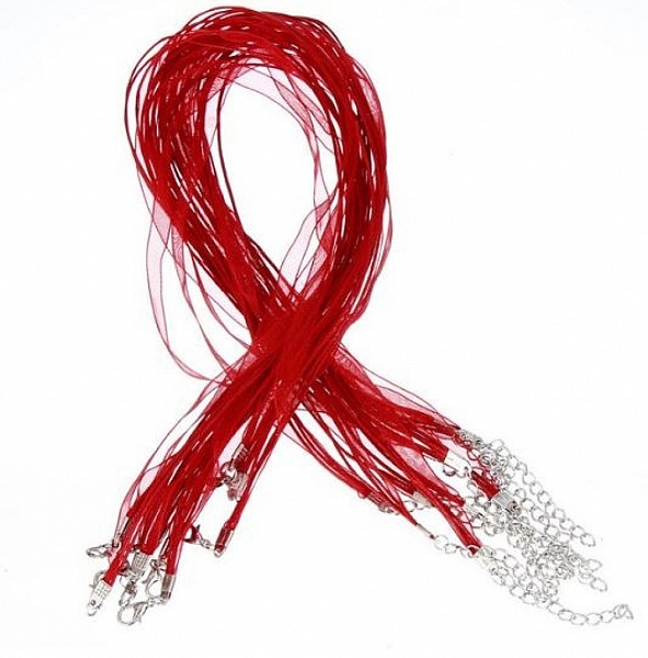 Collier ruban organza N&deg;02 et cordon enduit cir&eacute;