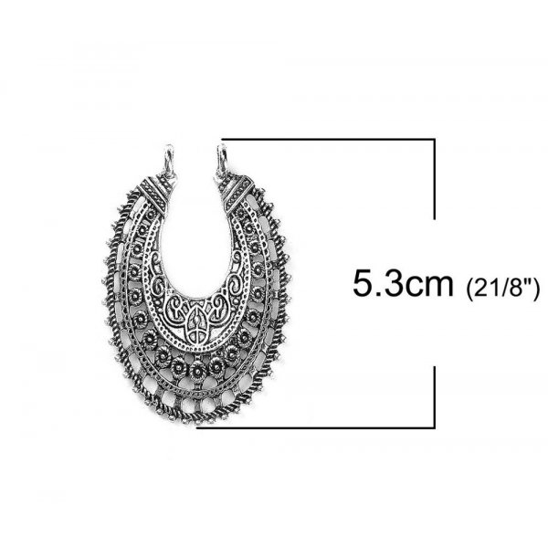 Connecteurs N&deg;01 Ovale Argent Vieilli Fleurs Creuses