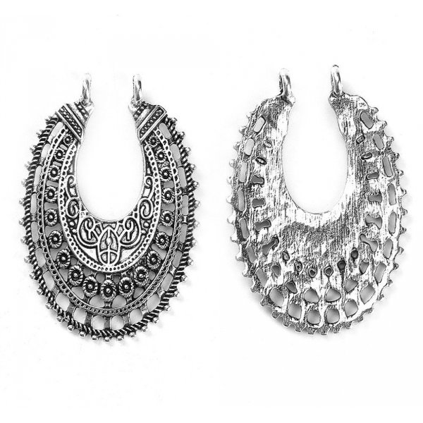 Connecteurs N&deg;01 Ovale Argent Vieilli Fleurs Creuses