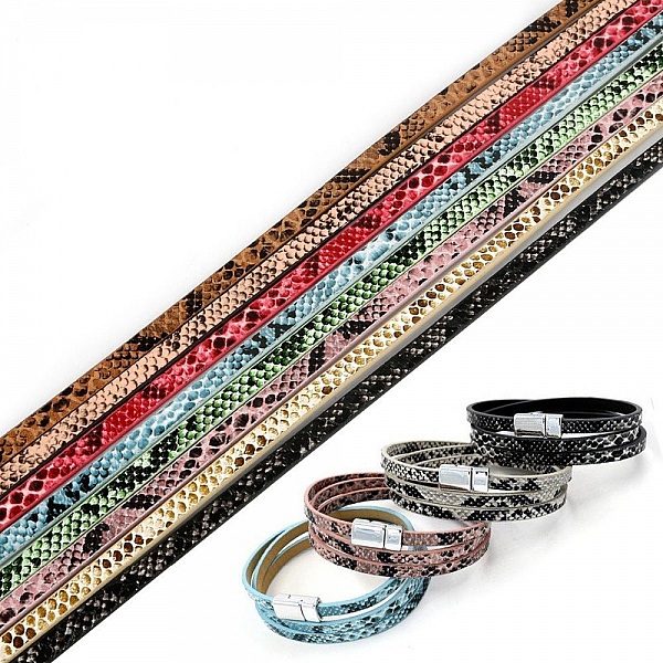 Cuir 05 mm Fushia dessin peau de serpent 1 m&egrave;tre