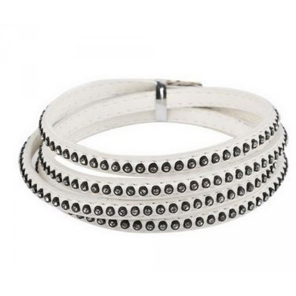 Cuir 06 mm Blanc incrust&eacute; de cristaux en strass 1 m&egrave;tre