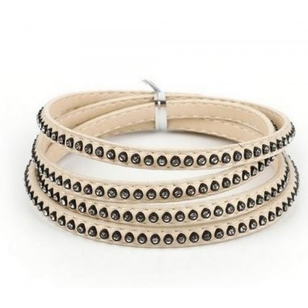 Cuir 06 mm Ivoire incrust&eacute; de cristaux en strass 1 m&egrave;tre