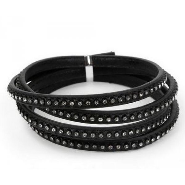 Cuir 06 mm Noir incrust&eacute; de cristaux en strass 1 m&egrave;tre