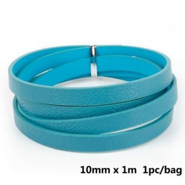 Cuir 10 mm Bleu Paon 1 m&egrave;tre
